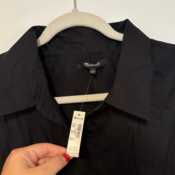 NWT Madewell Seamed Long-Sleeve Mini Shirtdress in Poplin In Black Size 16 - Picture 5 of 8